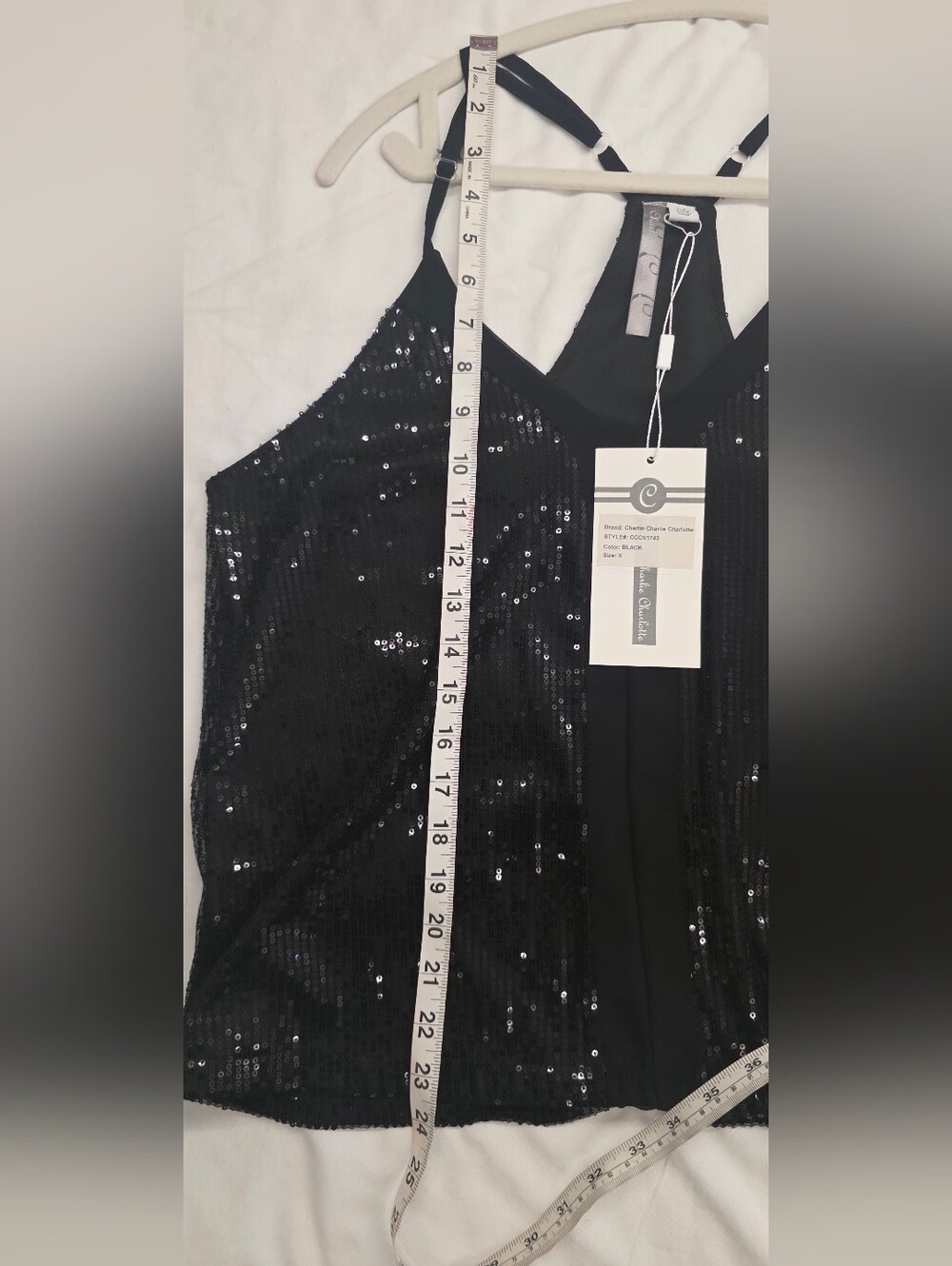 🔥Charlie Charlie Charlotte Black Sequin Racerback Tank Top Size Small NWT - Picture 8 of 8
